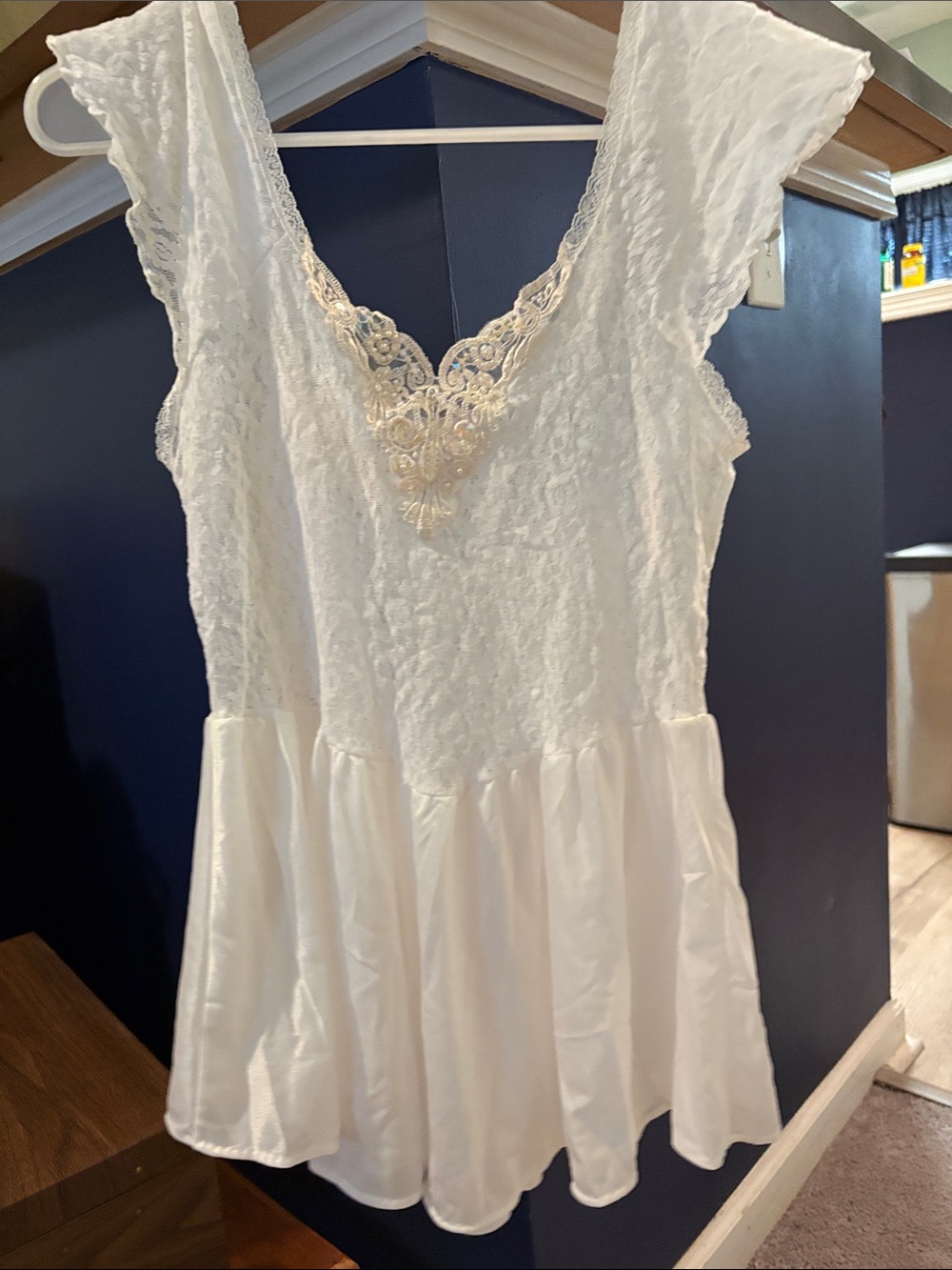 Lace Bodice Satin Skirt Chemise - White
